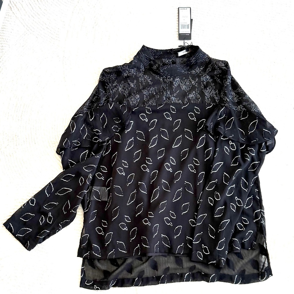 BCBGMAXAZRIA Metallic High-Low Chiffon Top